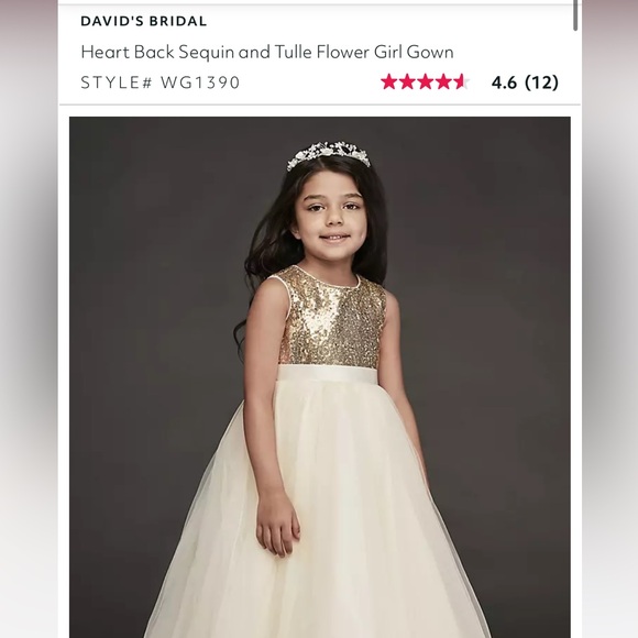 David’s Bridal flower girl dress gold sequin heart back size 3 - Picture 2 of 5
